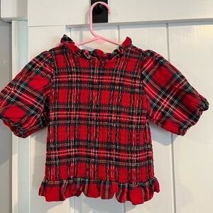 Janie and Jack Red Plaid Tartan holiday smocked top - size 4